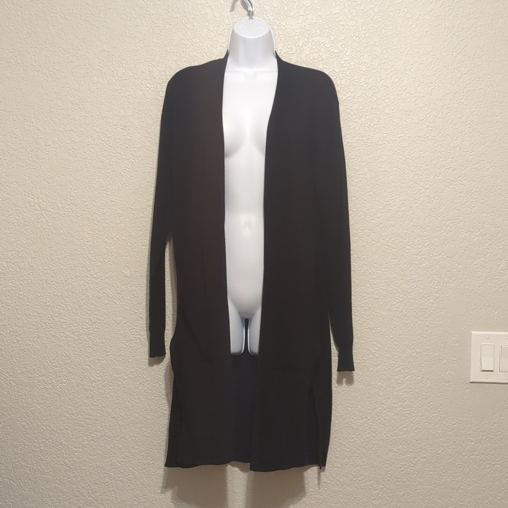 89th & Madison black long sleeve long open front cardigan sweater